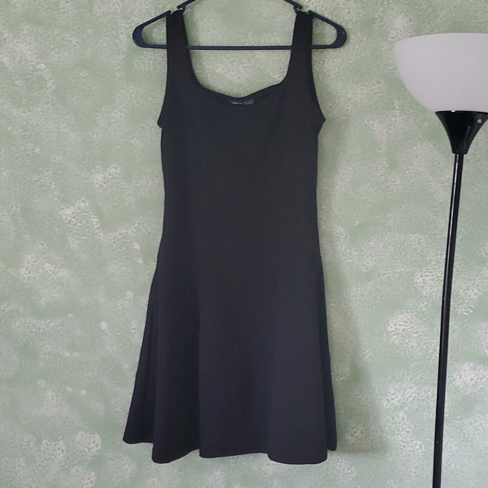 Box Neck Black Skater Dress